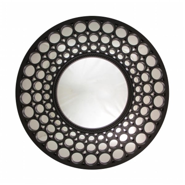 Purely Pecan 24.75 in. Glamorous Cascading Orbs Black Framed Round Wall Mirror - 31812236