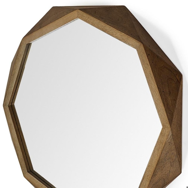 Homeroots 32 in. Octagon Wooden Frame Wall Mirror - 376397