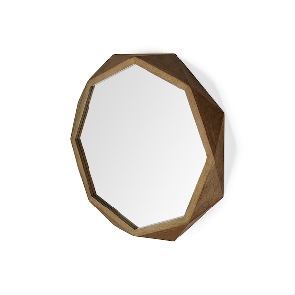 Homeroots 32 in. Octagon Wooden Frame Wall Mirror - 376397
