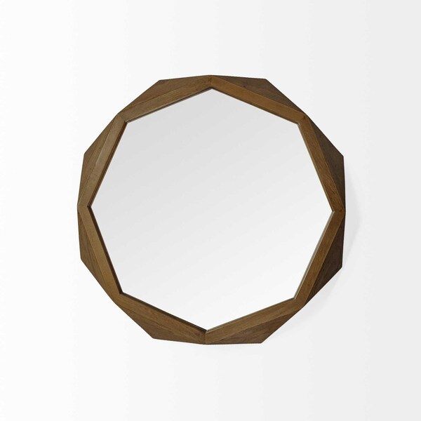 Homeroots 32 in. Octagon Wooden Frame Wall Mirror - 376397