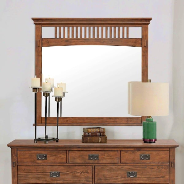 Sunset International Trade Llc Sunset Trading  CF-4934-0877 Mission Bay Bedroom Dresser Beveled Glass Mirror with Vertical Wall Hanging  Amish Brown - Solid Wood Frame - CF-4934-0877