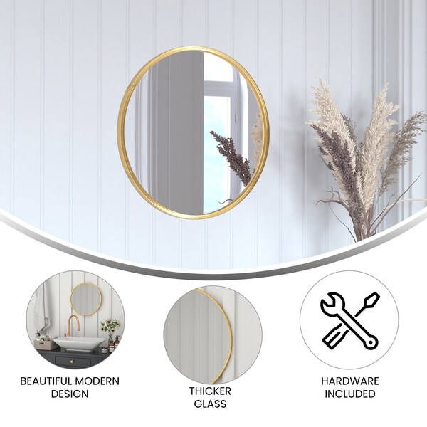 Flash Furniture 20" Round Gold Metal Framed Accent Wall Mirror - HFKHD-0GD-CRE8-291315-GG