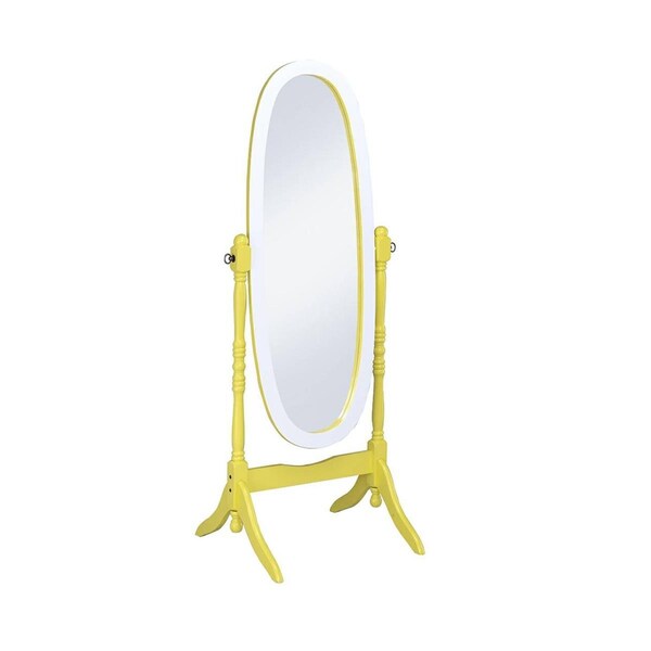 Ore Furniture Ore Furniture N4001-YEL-WH 59.25 in. Yellow & White Oval Cheval Standing Mirror - N4001-YEL/WH