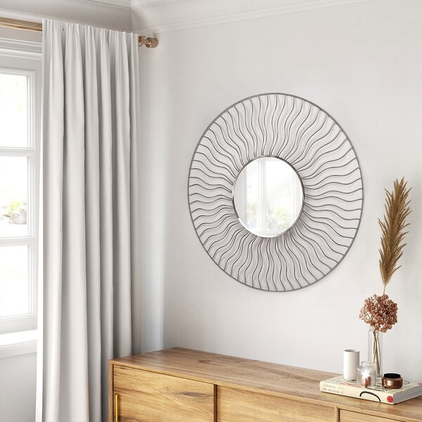 Nova Of California Sunburst 36in Round Wall Mirror   Set of 2, Brushed Nickel - 4111526