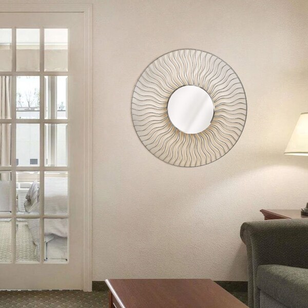 Nova Of California Sunburst 36in Round Wall Mirror   Set of 2, Brushed Nickel - 4111526