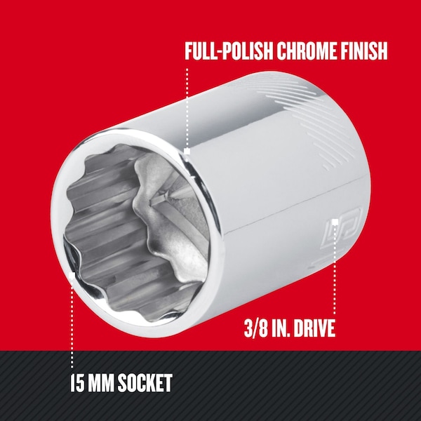 Craftsman Sockets, 15 mm S x 3/8" Drive S Metric 1 - CMMT44306