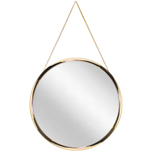 Infinity Instruments Franc Gold 2 - 22" Round Wall Mirror, Gold Frame and Metal Chain - 20209GD