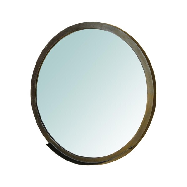 Gfancy Fixtures 29.5 x 2.5 x 19 in. Gold Cast Aluminum Round Wall Mirror - GF3093226