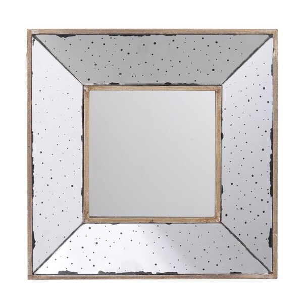 Gfancy Fixtures 12 in. Square Wall Mounted Vintage Style Glass Frame Accent Mirror, Silver - GF3094396