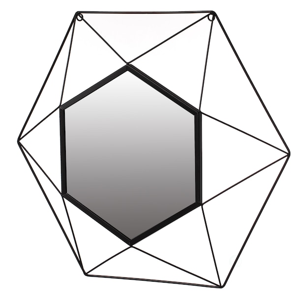 Uniquewise Decorative Star Shaped Black Metal Frame Modern Wall Mounted Geometric Mirror - QI004582