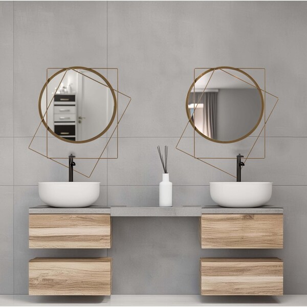 Uniquewise Set of 2 Decorative 20-inch Circle Mirror Featuring 2 Squares Shaped Gold Metal Frame - - QI004580.2