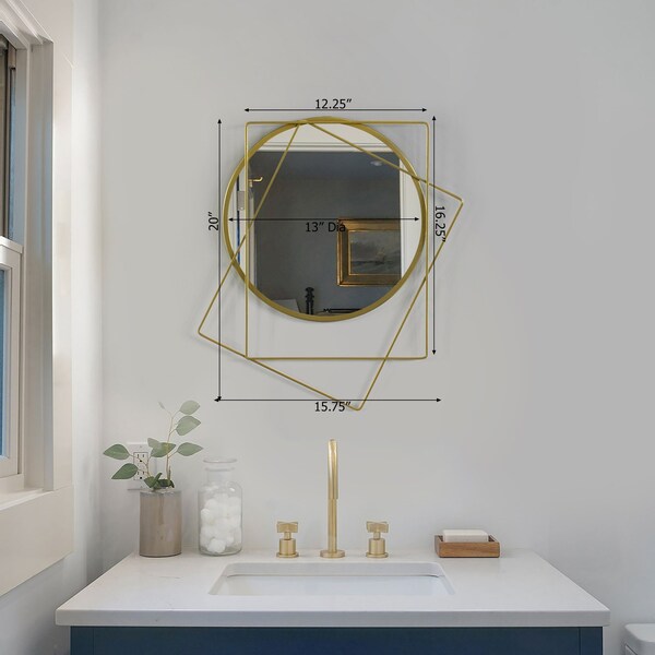 Uniquewise Set of 2 Decorative 20-inch Circle Mirror Featuring 2 Squares Shaped Gold Metal Frame - - QI004580.2