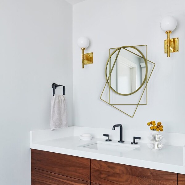 Uniquewise Set of 2 Decorative 20-inch Circle Mirror Featuring 2 Squares Shaped Gold Metal Frame - - QI004580.2