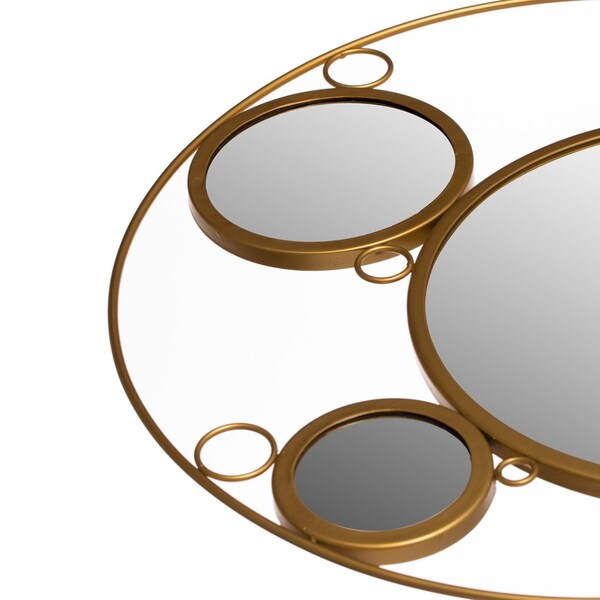 Uniquewise Set of 2 Decorative 19.75-inch Round Frame Mirror - Gold Metal Wall Mounted Mirror with 4 Glass - QI004577.2
