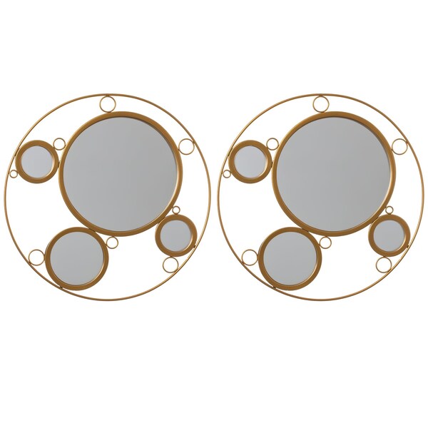 Uniquewise Set of 2 Decorative 19.75-inch Round Frame Mirror - Gold Metal Wall Mounted Mirror with 4 Glass - QI004577.2
