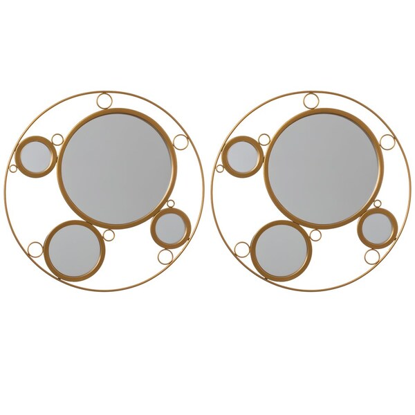 Uniquewise Set of 2 Decorative 19.75-inch Round Frame Mirror - Gold Metal Wall Mounted Mirror with 4 Glass - QI004577.2