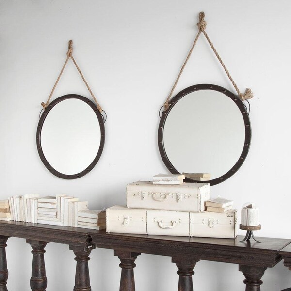 Homeroots 27 in. Round Metal Frame Wall Mirror - Black - 376444