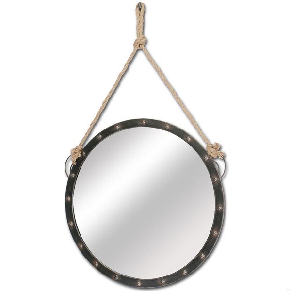 Homeroots 27 in. Round Metal Frame Wall Mirror - Black - 376444