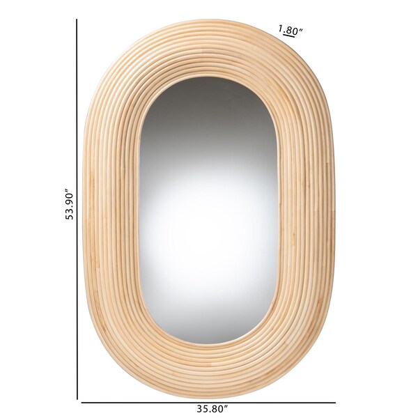 Bali & Pari Drucilla Modern Bohemian Natural Brown Rattan Oval Accent Wall Mirror - 242-13557-ZORO