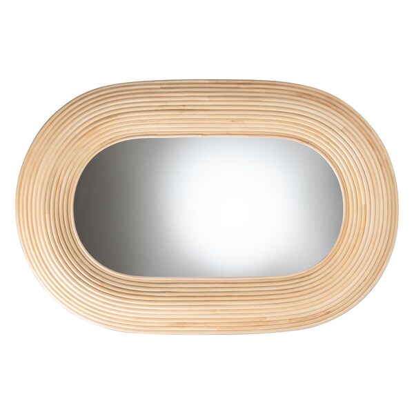 Bali & Pari Drucilla Modern Bohemian Natural Brown Rattan Oval Accent Wall Mirror - 242-13557-ZORO