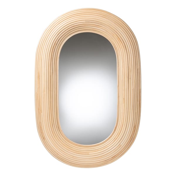 Bali & Pari Drucilla Modern Bohemian Natural Brown Rattan Oval Accent Wall Mirror - 242-13557-ZORO