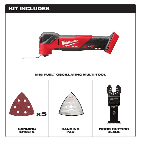 Milwaukee Tool Oscillating Multi-Tool, 18V DC, Cordless, 4.2  Degrees Oscillation Angle, M18 FUEL(TM) Series - 2836-20