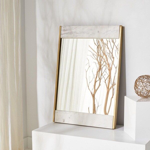 Safavieh 24 x 2 x 35.75 in. Kandi Faux Marble Mirror, Brass & White - CMI1006A