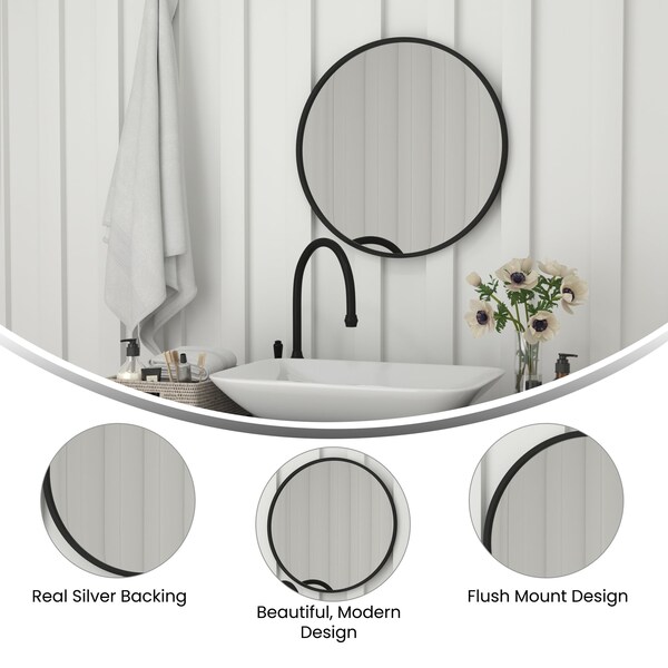 Flash Furniture 24" Round Black Metal Framed Accent Wall Mirror - HFKHD-4GD-CRE8-712315-GG