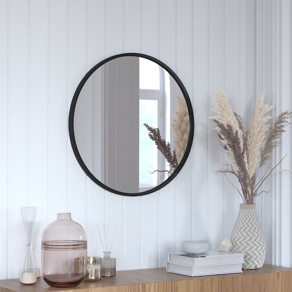 Flash Furniture 24" Round Black Metal Framed Accent Wall Mirror - HFKHD-4GD-CRE8-712315-GG