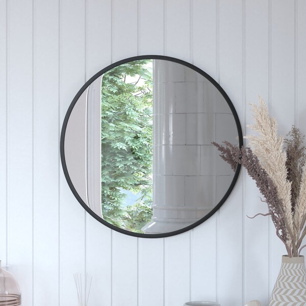Flash Furniture 24" Round Black Metal Framed Accent Wall Mirror - HFKHD-4GD-CRE8-712315-GG