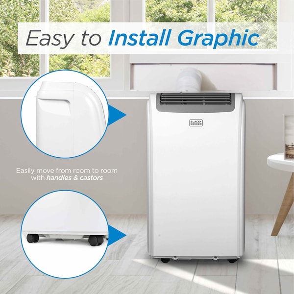 Black & Decker 8,000 BTU Cooling SACC/CEC, Portable Air Conditioner with Heater, 12,000 BTU Cooling ASHRAE 128 - BPP08HWTB