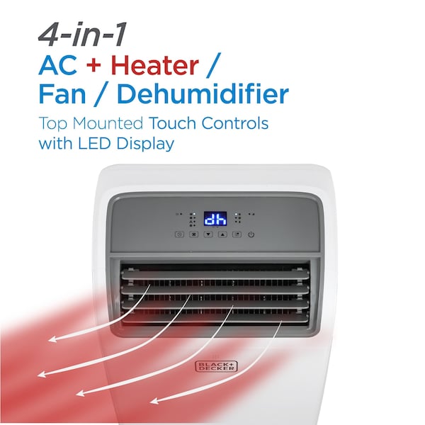 Black & Decker 10,000 BTU Cooling SACC/CEC, Portable Air Conditioner with Heater, 14,000 BTU Cooling ASHRAE 128 - BPT10HWTB