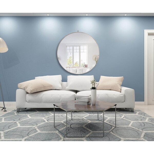 Elegant Decor Metal Frame Round Mirror With Decorative Hook 48 Inch Silver Finish - MR4069S