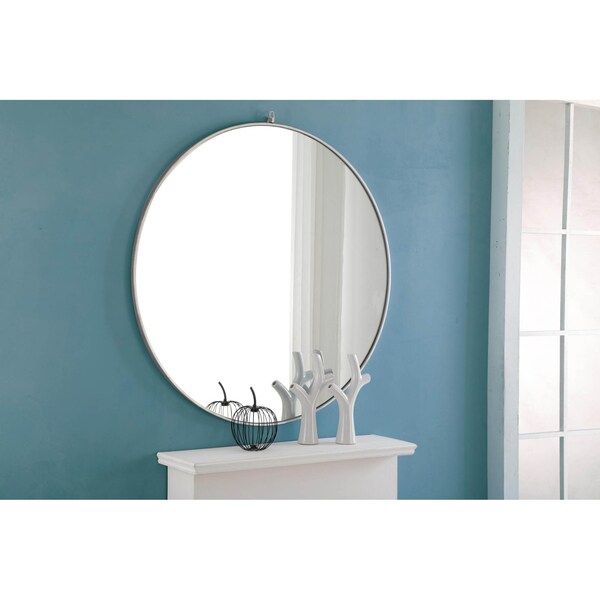 Elegant Decor Metal Frame Round Mirror With Decorative Hook 48 Inch Silver Finish - MR4069S