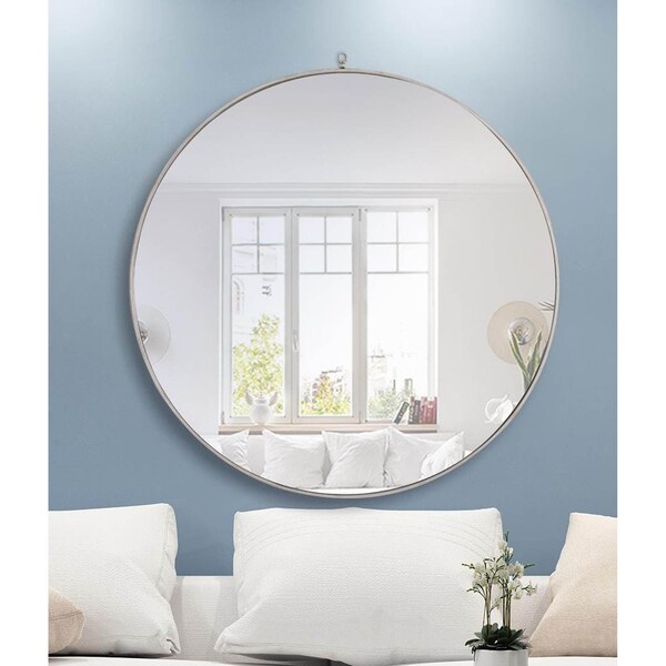 Elegant Decor Metal Frame Round Mirror With Decorative Hook 48 Inch Silver Finish - MR4069S