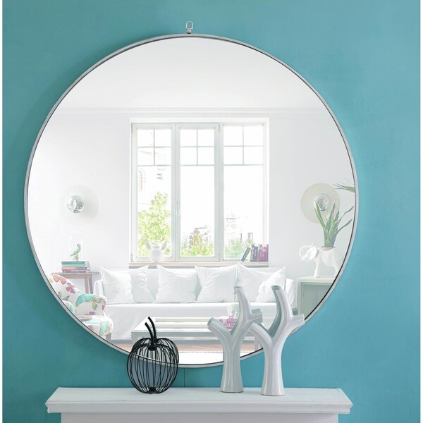 Elegant Decor Metal Frame Round Mirror With Decorative Hook 48 Inch Silver Finish - MR4069S