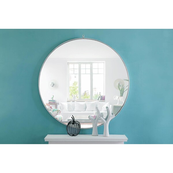 Elegant Decor Metal Frame Round Mirror With Decorative Hook 48 Inch Silver Finish - MR4069S