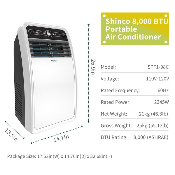 Edendirect 4,000 BTU Portable Air Conditioner Cools 200 Sq. Ft. with Dehumidifier, 2 Fan Speeds and Remote - ED-SPF1-08C