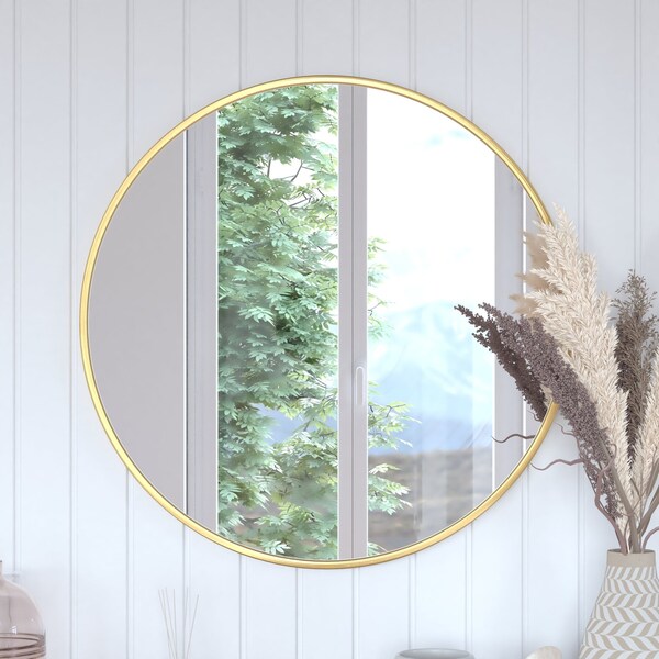 Flash Furniture 30" Round Gold Metal Framed Accent Wall Mirror - HFKHD-0GD-CRE8-491315-GG