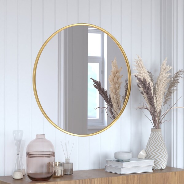 Flash Furniture 30" Round Gold Metal Framed Accent Wall Mirror - HFKHD-0GD-CRE8-491315-GG