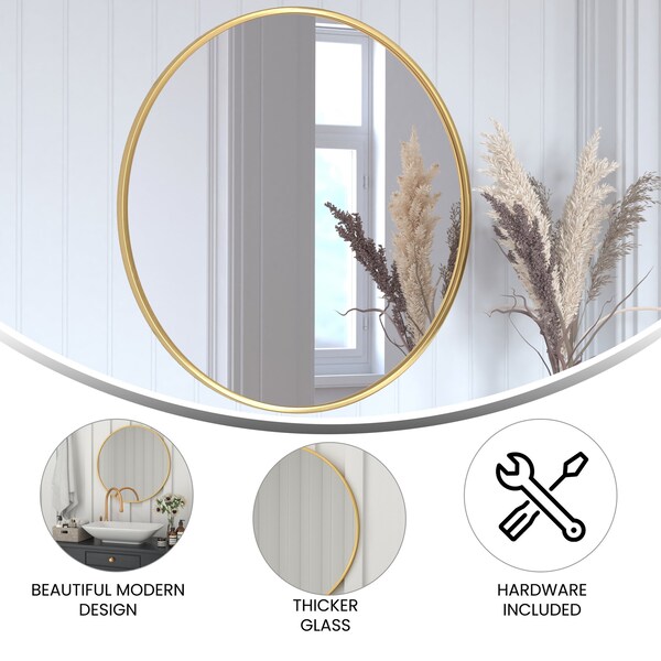 Flash Furniture 30" Round Gold Metal Framed Accent Wall Mirror - HFKHD-0GD-CRE8-491315-GG