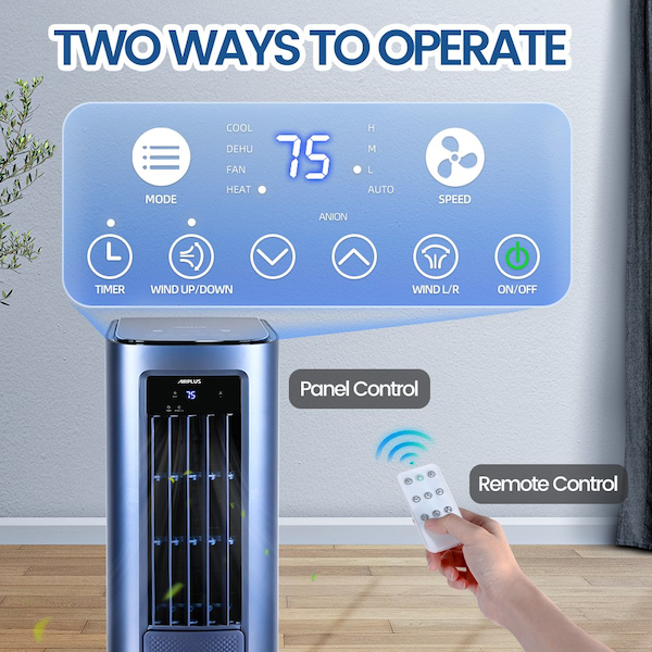 Elexnux 7,800 BTU DOE 7, 00 Sq. Ft. Portable Air Conditioner Cools and 1100W Heater with Remote in Blue - IR-KYR35A1