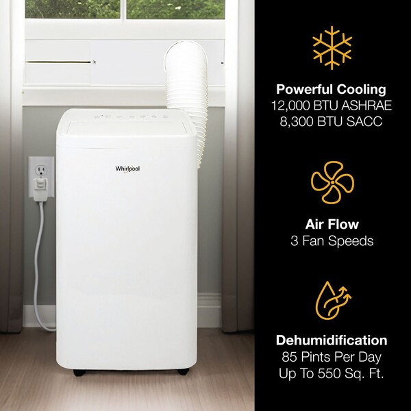 Whirlpool 12,000 BTU ASHRAE 8,300 BTU SACC Portable Air Conditioner - WHNP121AW