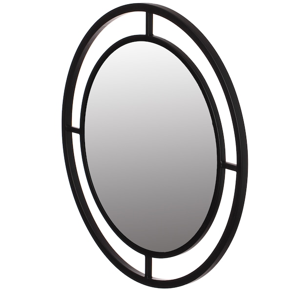 Uniquewise Decorative Round Shaped with Circle Ring Frame Black Metal Wall Mounted Modern Mirror - QI004578