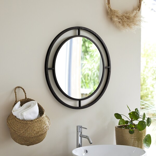Uniquewise Decorative Round Shaped with Circle Ring Frame Black Metal Wall Mounted Modern Mirror - QI004578