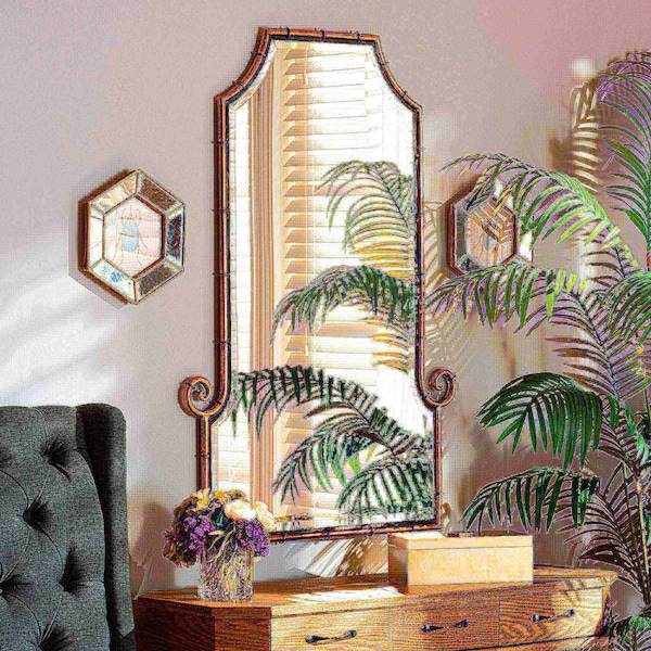 Baxton Studio Layan Glamourous Hollywood Regency Style Gold Finished Metal Bamboo Inspired Accent Wall Mirror - 177-11072-ZORO