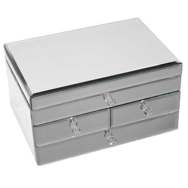 Houshtec Urban Designs 7722278 Legacy Mirrored Glass 3-Drawer Jewelry Box - 6.5 x 8 x 11.5 in. - 7722278
