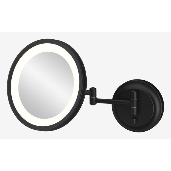 Kimball & Young Hardwired Single-Sided LED Round Arm Wall Mirror, Matte Black - 944-2-155HW