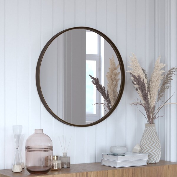Flash Furniture 27.5" Round Bronze Metal Framed Accent Wall Mirror - HFMHD-275-CRE8-512315-GG