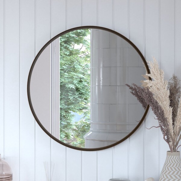 Flash Furniture 27.5" Round Bronze Metal Framed Accent Wall Mirror - HFMHD-275-CRE8-512315-GG